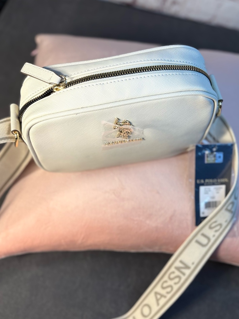 U.S. Polo Assn. Cream Saffiano Crossbody Bag with Wide Strap - Picture 5 of 16